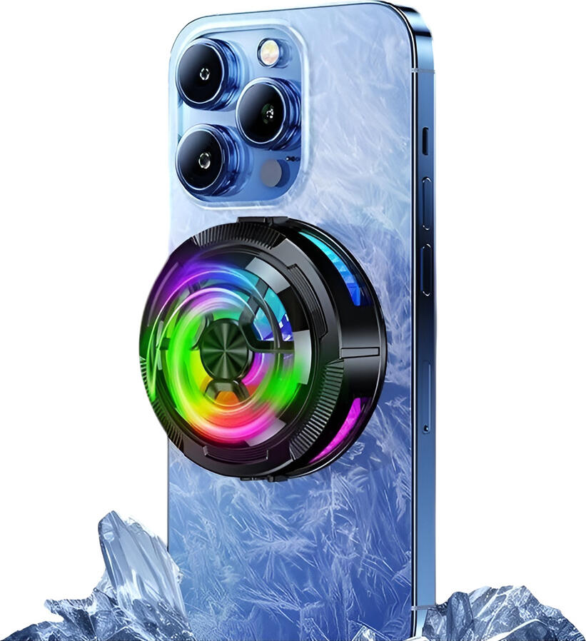 KAKU KSC-1740 DONGJI Series Magnetic Semiconductor Mobile Phone Radiator Cooler, RGB Lighting, 6000 RPM Fan, Type-C, for iOS and Android, Black