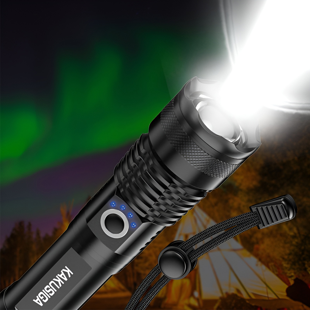 Kaku KSC-1558 LED Flashlight, XHP50 10W, 500m Beam Distance, Telescopic Zoom, 5 Lighting Modes, 1200mAh Rechargeable Battery, Aluminum Alloy, Black