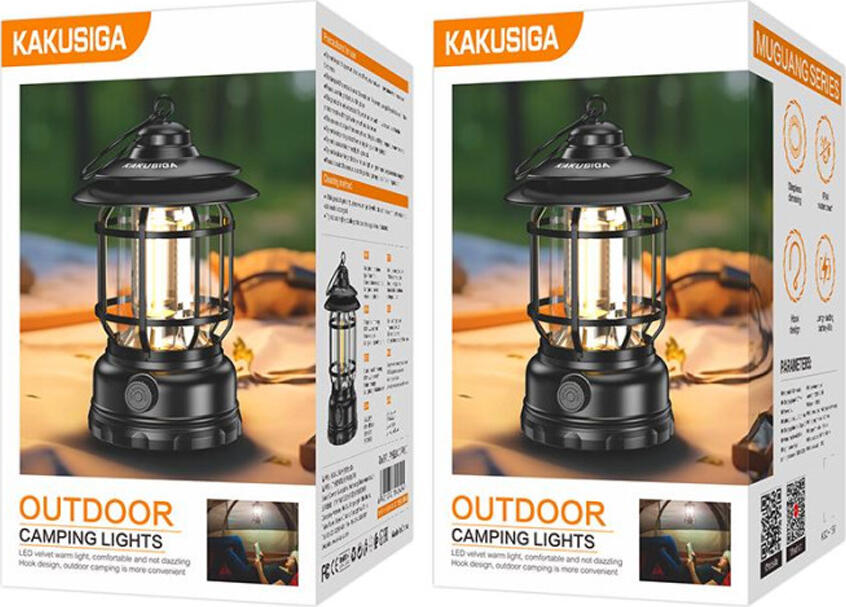 Kakusiga KSC-1561 Muguang Series Outdoor Camping Lantern, SMD LED Warm Light 3200-3300K, 1200mAh Battery, USB Type-C, IPX4 Waterproof, Black