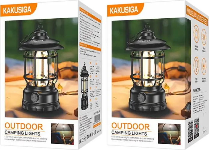 Kakusiga KSC-1561 Muguang Series Outdoor Camping Lantern, SMD LED Warm Light 3200-3300K, 1200mAh Battery, USB Type-C, IPX4 Waterproof, Black