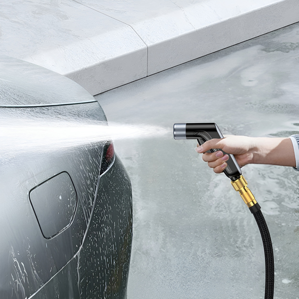 KAKUBIGA KSC-1517 High Pressure Car Wash Water Gun with 5-15m Telescopic Explosion-Proof Hose, Adjustable 180 Degree Nozzle, ABS and Aluminum Alloy