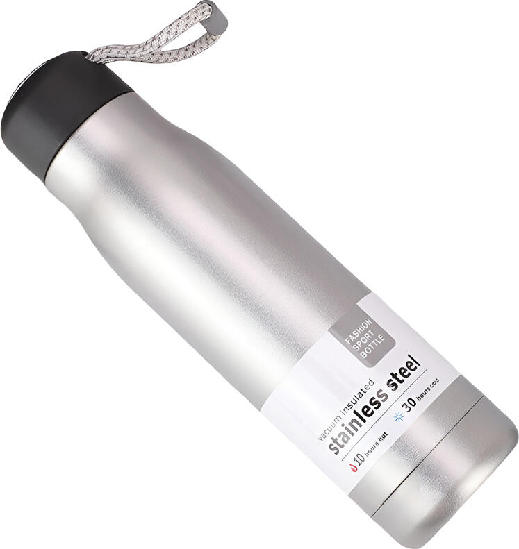 Daily Thermos SJ429-27 Vacuum Insulated Stainless Steel Sport Bottle, Grey, 550ml, 10h Hot / 30h Cold, Leak-proof Lid with Carrying Strap