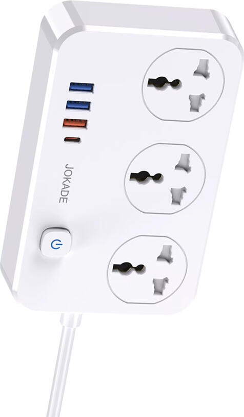 Jokade JB058 3-Outlet Universal Socket with 1C3A USB Ports (EU Plug),1,5M, White