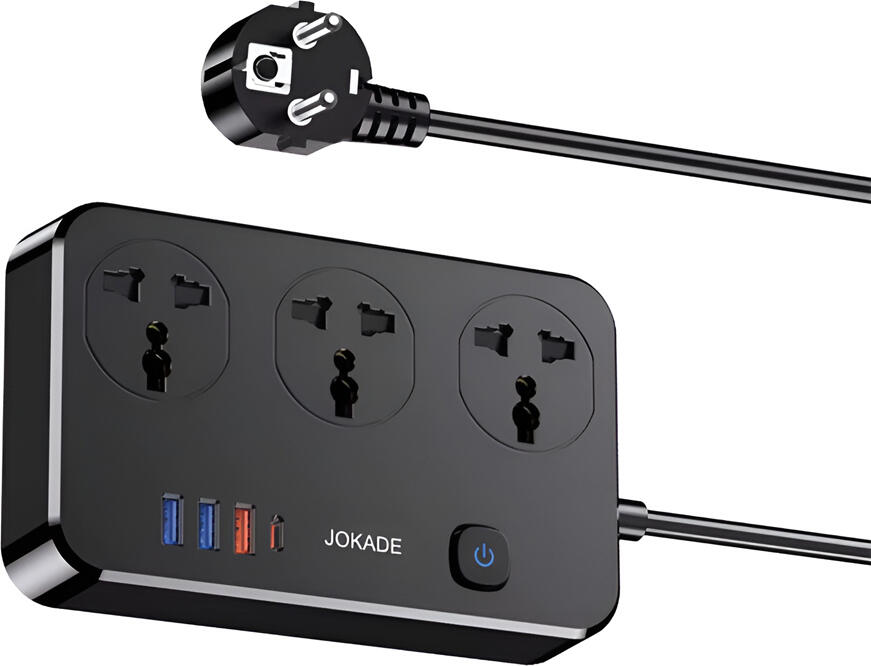 Jokade JB058 3-Outlet Universal Socket with 1C3A USB Ports (EU Plug), 1,5M, Black