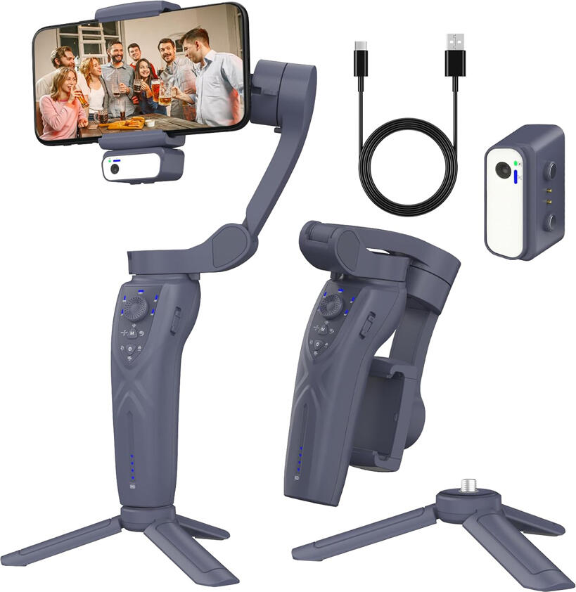 S5B F12 3-Axis Smartphone Gimbal Stabilizer with AI Face Tracking, Detachable Tripod, 5h Battery Life, Dark Grey