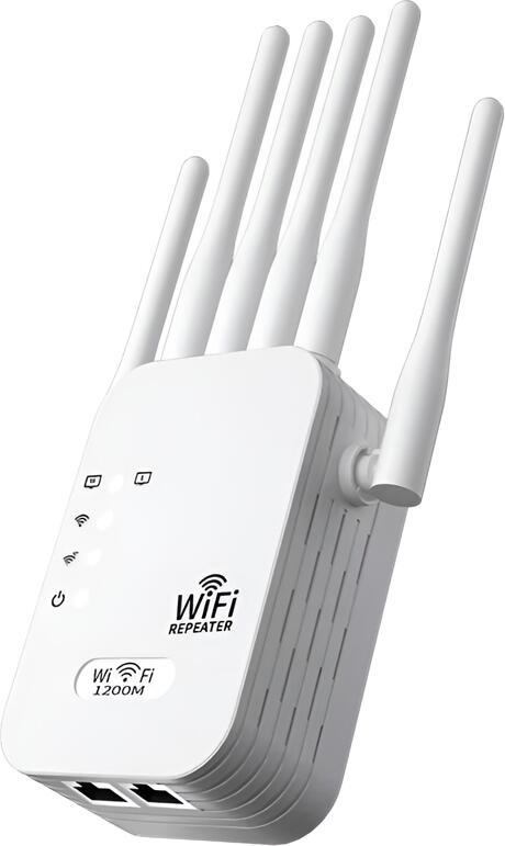 WiFi Репитер Усилитель Сигнала Dual-Band 1200Мбит/с, 2.4ГГц 300Мбит/с и 5ГГц 867Мбит/с, 6 Внешних Антенн, 2 LAN Порта, WPS, до 55 Устройств, Белый