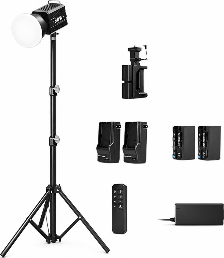 60W LED Photography Fill Light Kit with 2.1m Adjustable Tripod Stand, 2500K-6500K Color Temperature, Remote Control for Portraits and Live Streaming