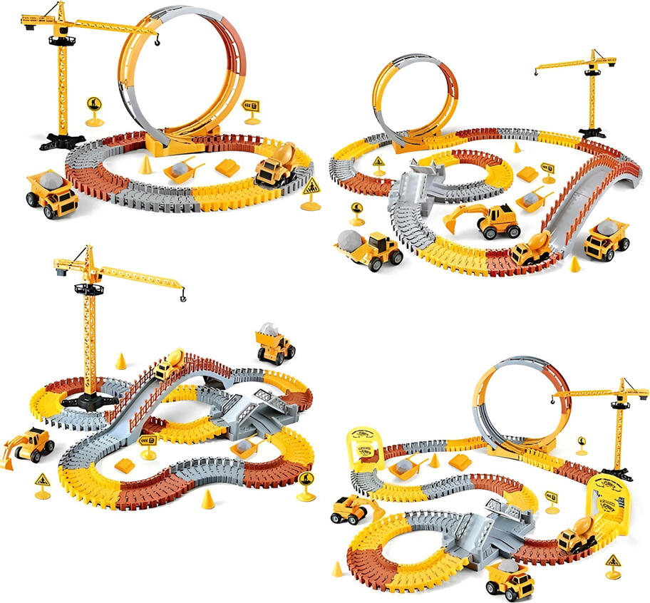 Set de Constructie Carrera Strax, 273 Piese cu piste Flexibile, Poduri si Loop-uri, 4 Vehicule de Constructie cu Macara si Masina Electrica