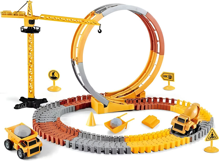 NO Brand Construction Site Track Toy Set with Crane (273 Pieces)