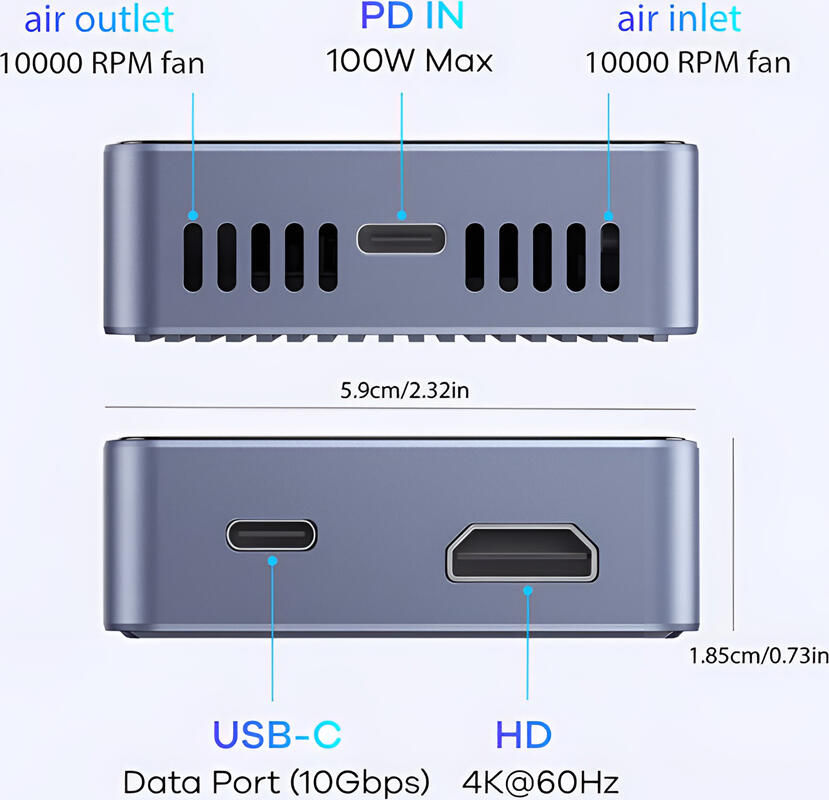 OTTOOPPXIN OTPM2MAG10G M.2 NVMe SATA SSD Enclosure, USB-C 3.2 10Gbps, PD 100W, 4K HDMI, 10000 RPM Fan, Aluminum and Tempered Glass, Magnetic Mount