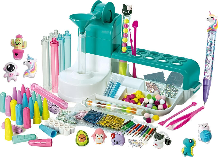 MOMUSE DIY Pen Creator Studio, Creative Pen Making Kit for Kids 6+, with Workstation, 10 Ink Refills, Beads, Pom-poms and Assembly Tools