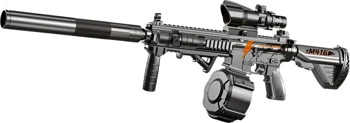 Electric Gel Water Gun Blaster M416 LYM020B-1, Dual Mode Manual and Battery Powered Tactical Toy with LED Light Effects, Biodegradable Gel Beads