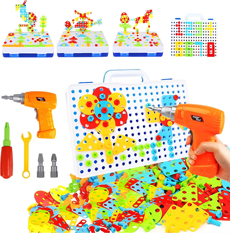 Set Jucarie Mozaic Creativ cu Bormina 237 Piese, Kit Educativ STEM din Plastic ABS sigur, pentru Copii peste 3 Ani