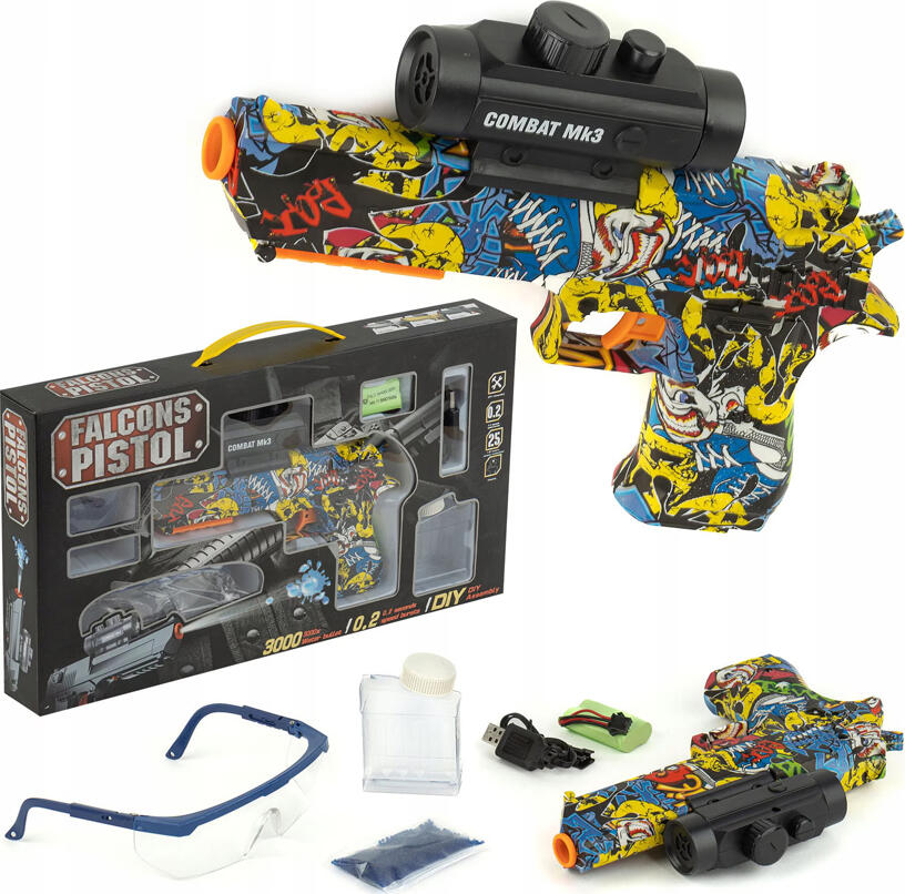 Falcons 699-3 Electric Gel Blaster Pistol, Desert Eagle Style Full Auto Toy Gun, ABS Plastic, 200 FPS, 30-40m Range, with Combat MK3 Scope and Laser