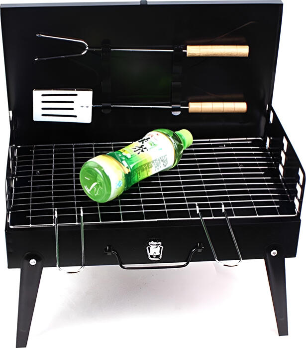 TopMag M3IN1BBQGSM Grill si Afumator Multifunctional 3-in-1, Gratar Portabil din Otel cu Cos Cromat, Dimensiuni 440x220x260 mm, Negru