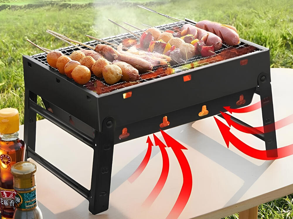 DMLink TL372 Portable Outdoor Charcoal BBQ Grill, Foldable Steel Rectangular Grill for Camping and Garden, Black, 290 x 490 x 230 mm