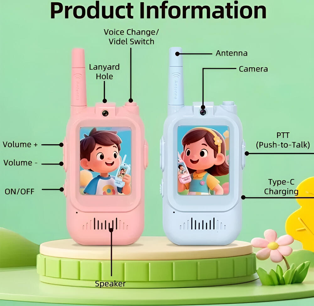Walkie-Talkie Video Smart pentru Copii cu Camera HD Frontala, Ecran Color, Audio Bidirectional, PTT, Modificator Voce, Incarcare USB Type-C