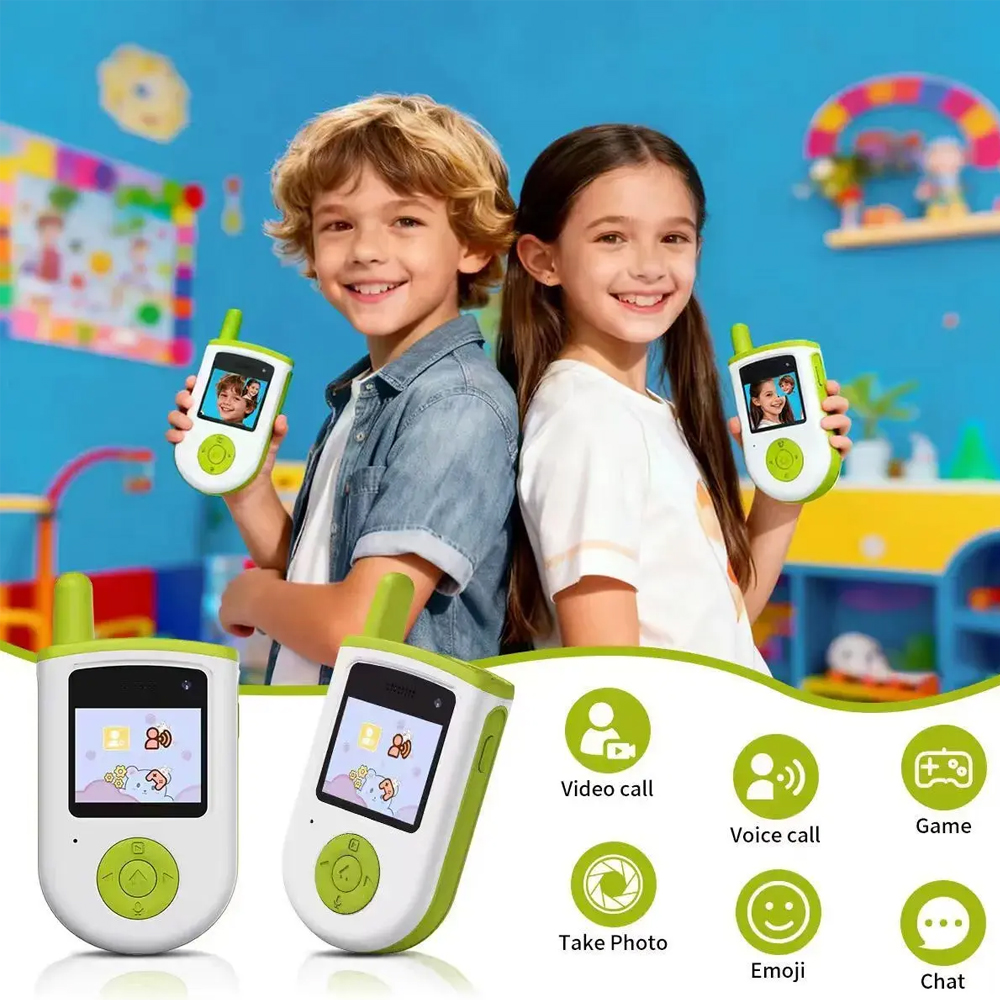 Children's Video Walkie-Talkie with 2.0-inch LCD Screen, Integrated Camera, WiFi Hotspot Pairing, Voice Changer and USB-C Rechargeable Battery