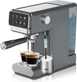 aparat de cafea espresso semi-automat Raf R.0208, 1300W, Presiune 20 bar, Rezervor apa 1.2L, Ecran LCD, Tub pentru spumare lapte, Inox si Plastic Gri