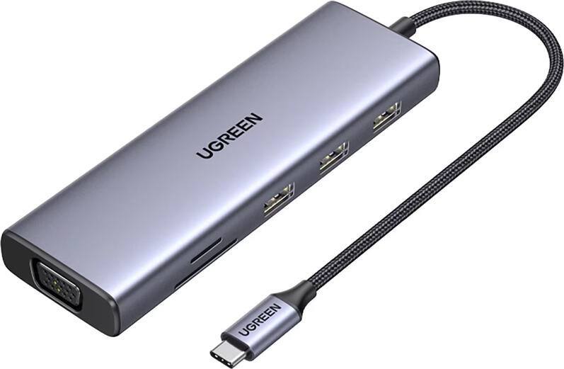 UGREEN HUB 9in1 USB-C to HDMI (4K@60Hz) + VGA+ 3*USB-A 3.0 + Gigabit RJ45 +SD/TF + PD 100W | CM498, Grey