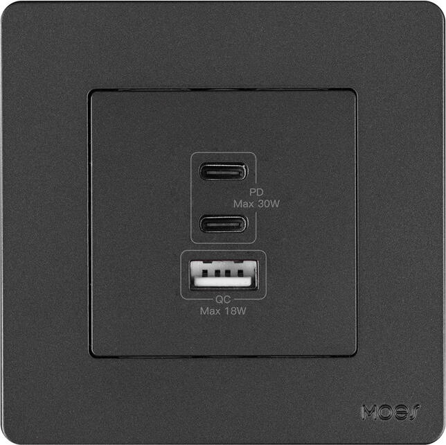 Moes Star Ring Socket 30W GAN 3 Ports (2*Type C+1*USB-A), Grey