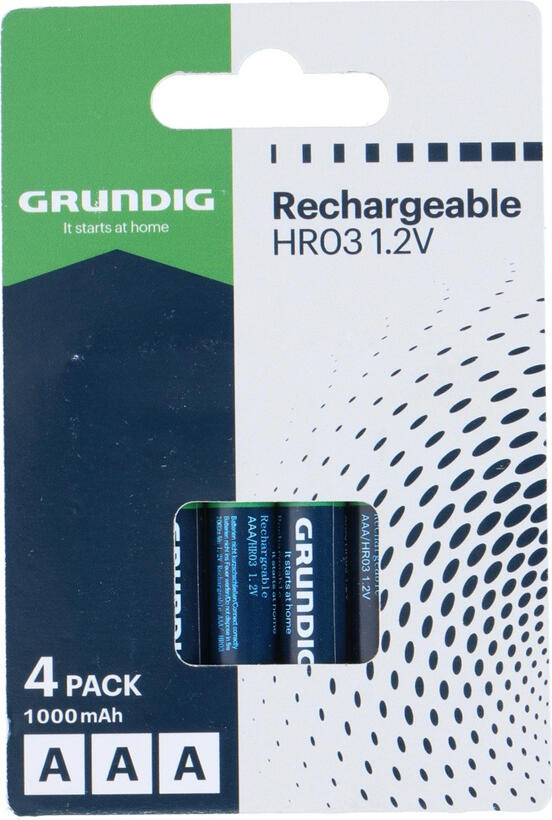 GRUNDIG Rechargeable Battery AAA/LR6 1000mAh 1.2V 4pcs Pack Shrink