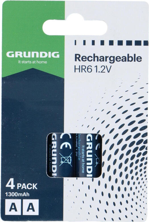 GRUNDIG Rechargeable Battery AA/LR6 1300mAh 1.2V 4pcs Pack Shrink