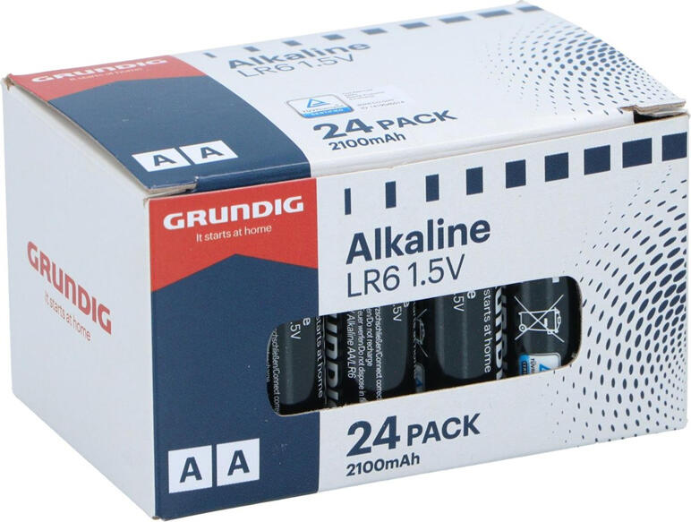 Grundig Alkaline AA LR6 1.5V 2100mAh Batteries, Long-Lasting Stable Energy for Remote Controls, Toys, Flashlights, and Wireless Peripherals