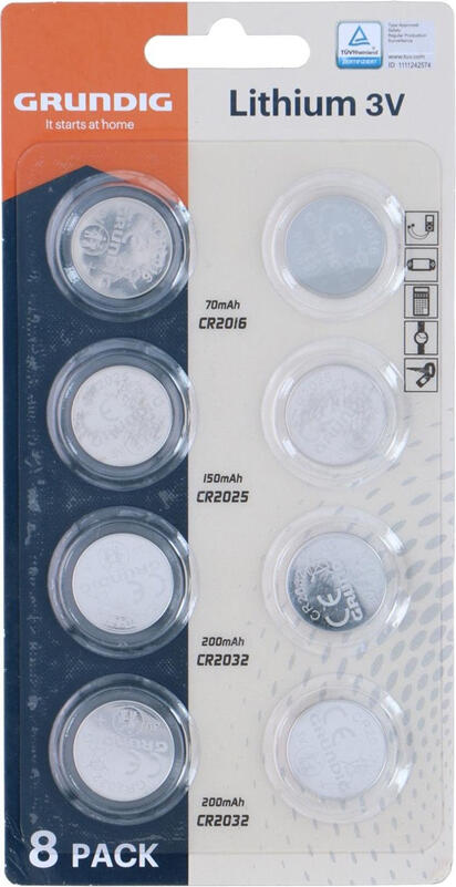 GRUNDIG Battery Buttoncell CR2016/2025/2032 8pcs Blister