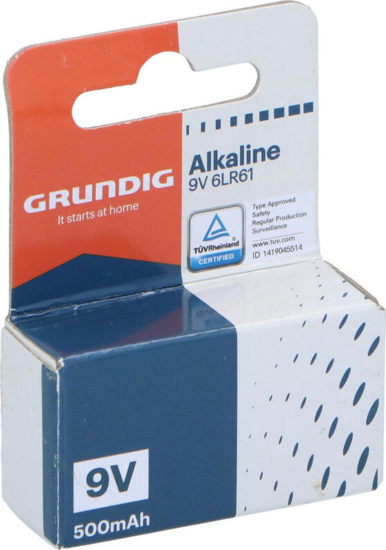 GRUNDIG Alkaline Battery 9V/6LR61 500mAh Pack Shrink