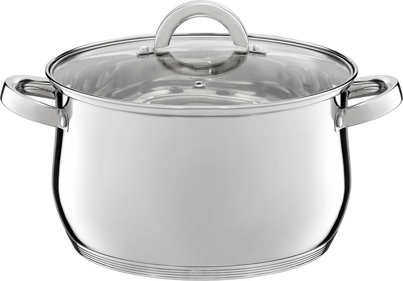 Ambition Berry Stainless Steel Cookware Set, 8 Pieces, Multilayer Induction Base, Tempered Glass Lids, Mirror Finish, Graduated Scale, 16-24cm