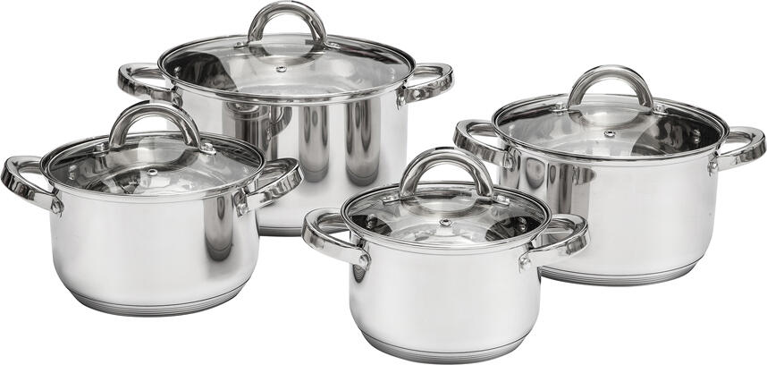 Ambition, Cookware Set 8 Pcs With Lid, Berry, Stainless Steel, Tempered Glass