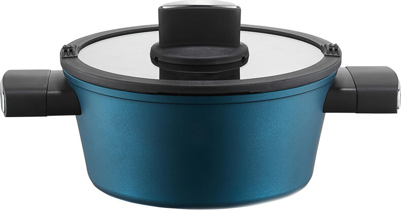 Ambition, Pot With Lid, Azzuro, 24 Cm, 4 L, Qualum Basic Coating, Aluminium, Glass