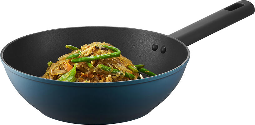 Ambition Azzuro Wok 26 cm Forged Aluminium with Qualum Basic Non-Stick Coating, Blue, Ergonomic Soft Touch Handle, Induction Compatible