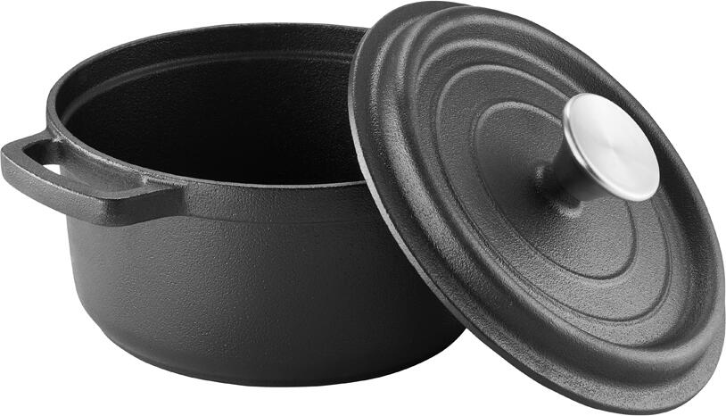 Ambition Iron Cast Iron Pot 68607, 20 cm, 2.2L, Matte Black, Oven Safe 240C, Induction Compatible, with Steam Redistribution Lid