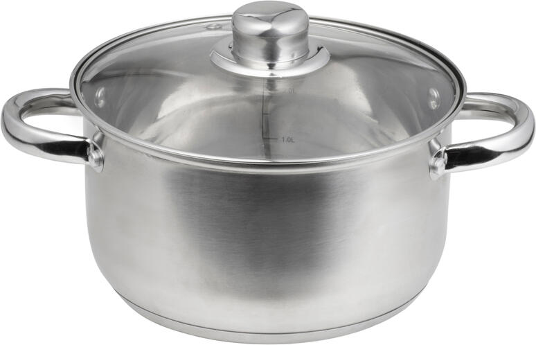 Domotti, Pot With Lid, Santo, 18 Cm, 2.1 L Stainless Steel, Tempered Glass