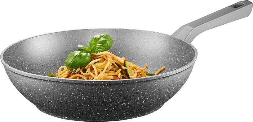 Ambition Silverstone Wok 28 cm, Aluminium with Qualum Basic Stone Edition Non-Stick Coating, Induction Compatible, Ergonomic Soft Touch Handle, Black