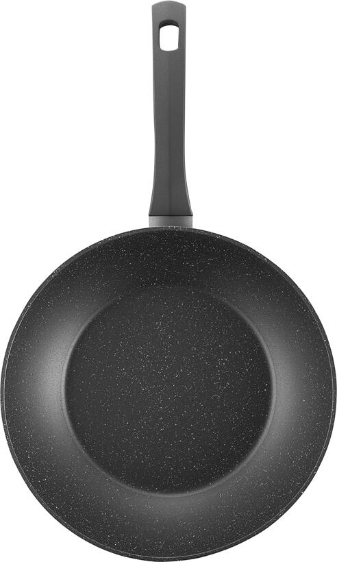 Ambition Silverstone Wok 28 cm, Aluminium with Qualum Basic Stone Edition Non-Stick Coating, Induction Compatible, Ergonomic Soft Touch Handle, Black