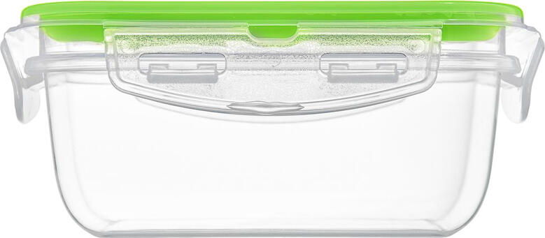 Ambition Gusto Plastic Storage Container 28385, 450ml Airtight Food Container, Microwave and Dishwasher Safe, Transparent with Green Lid