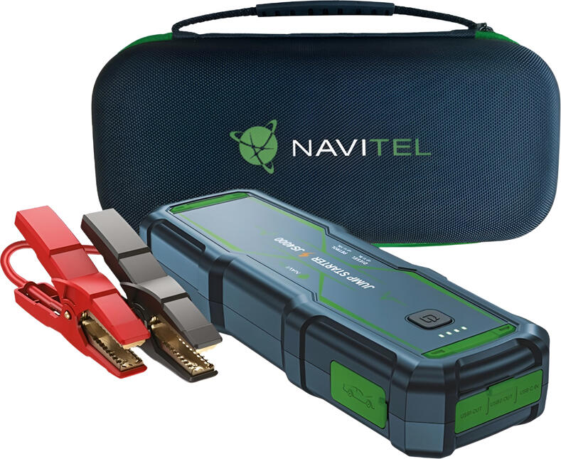 Пусковое устройство Navitel JS4000 24000мАч 4000А пиковый ток бустер аккумулятора 12В для бензиновых до 10л и дизельных до 8л с USB Fast Charge и LED