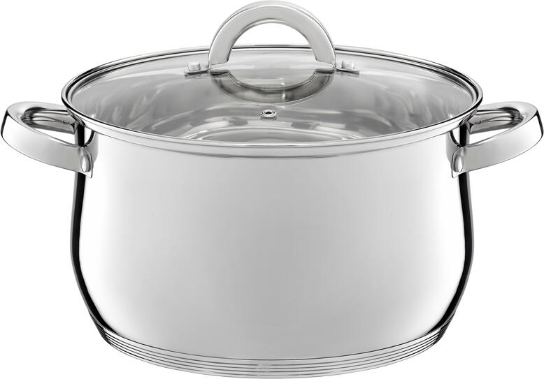 Ambition Berry 68878 Stainless Steel Cookware Set, 6 Pieces (3 Pots with Glass Lids), 1.9L 3.5L 6.1L, 5-Layer Induction Base, Mirror Finish