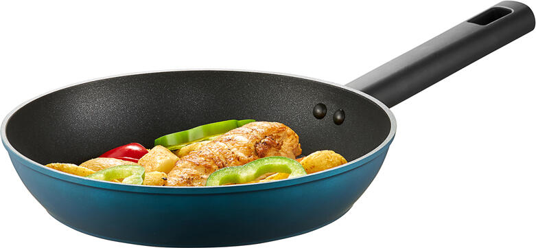 Ambition Azzurro Qualum Basic Non-Stick Aluminium Frying Pan, 24 cm, Pearlescent Blue, Ergonomic Handle, Uniform Heat Distribution