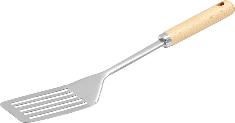 Ambition Slotted Kitchen Spatula, High-Quality Steel Head and Natural Wood Handle, 33 x 8 x 3.3 cm, for Turning Meat, Fish and Vegetables