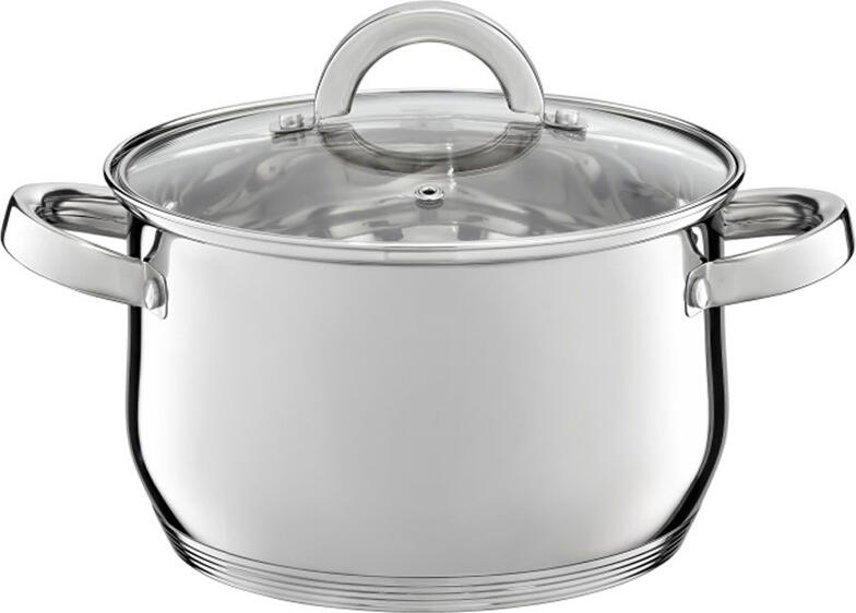 Ambition, Pot With Glass Lid, Berry, 18 Cm, Stainless Steel, Tempered Glass