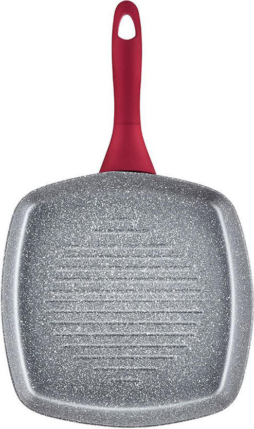 Ambition Jasper Grill Pan 26x26 cm, Qualum Basic Stone Edition Non-Stick Coating, Induction Compatible Aluminium Grill Pan, Red