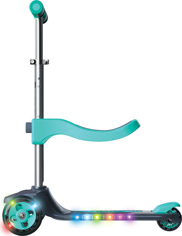 Razor Rollie Deluxe 2-in-1 Convertible Ride-on and Standing Scooter for Kids, LED Light-up Wheels and Deck, Tilt-to-Turn Steering, Teal