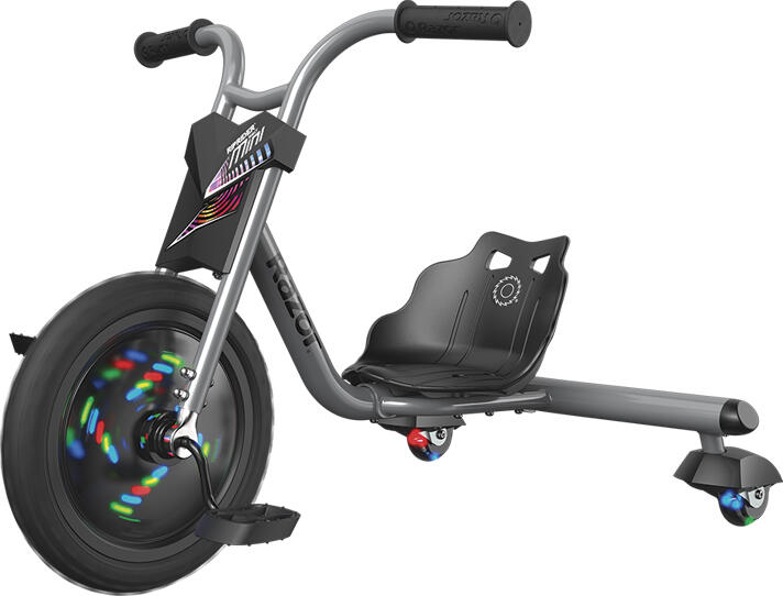 Razor RipRider Mini Lightshow 3-Wheel Drift Trike with Motion-Activated LED Lighting, Adjustable Seat, Steel Frame, for Ages 3+, Max 36kg, Grey