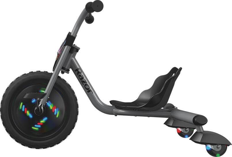 Razor RipRider Mini Lightshow 3-Wheel Drift Trike with Motion-Activated LED Lighting, Adjustable Seat, Steel Frame, for Ages 3+, Max 36kg, Grey