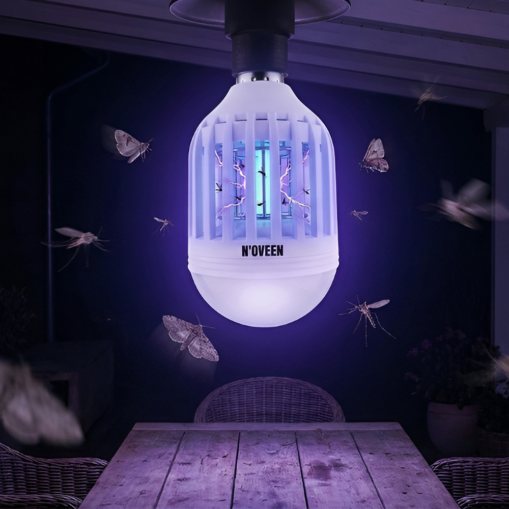 NOVEEN IKN804 2-in-1 LED Bulb and Insect Killer Lamp, 8W, E27 Socket, 40m2 Coverage, Chemical-Free Electric Fly Zapper, White