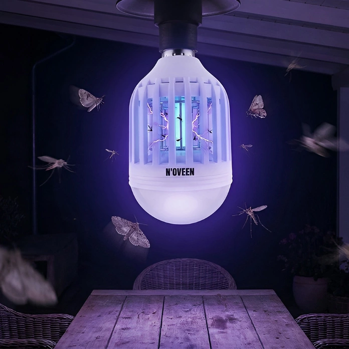 NOVEEN IKN804 2-in-1 LED Bulb and Insect Killer Lamp, 8W, E27 Socket, 40m2 Coverage, Chemical-Free Electric Fly Zapper, White